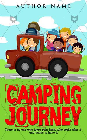 Children-book-cover-camping-riding-cartoon