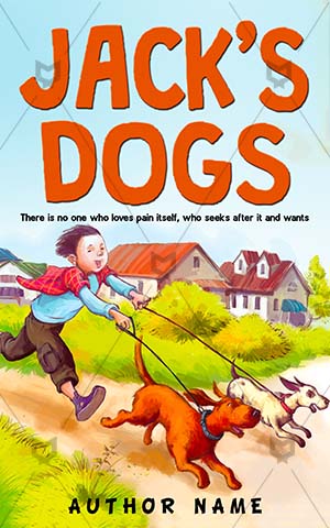 Children-book-cover-Boy-Two-Dogs-story-design-Fun-Vector-Happy-Joy-Outdoor-Friendship-Running-Puppy-Pet