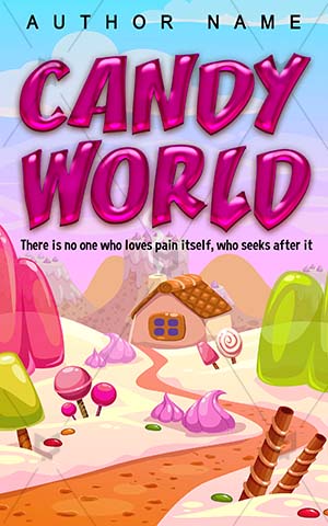 Children-book-cover-Candy-Sweet-World-Illustration-Gingerbread-house-land-Pink-Fantasy-Concept-Lollipop-Dream-Food-Cake