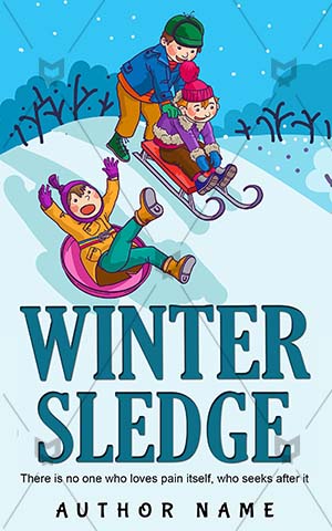 Children-book-cover-Fun-Books-for-kids-Illustration-Toboggan-Winter-covers-Cartoon-Kids-Preschool-Sledge-Snow