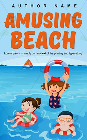 Children-book-cover-Fun--Beach--Kids--Swim--Fun-book-covers--Beach-fun--Vector--Children--Children-story-book-cover--Happiness--Swimming