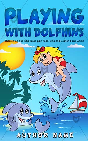 Children-book-cover-Happy-Playing-Cover-kids-play-Ocean-Dolphin-Vector-Dolphins-Pre-made-children's-covers-Drawing-Cartoon