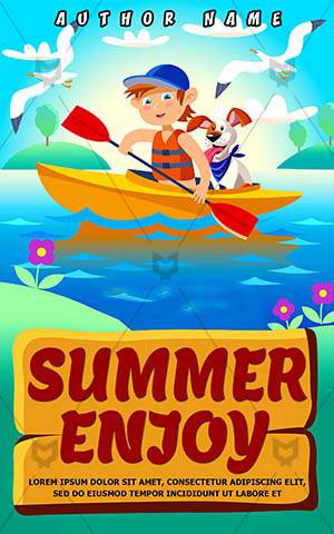 Children-book-cover-Kayak-Leisure-Kids-Childhood-Vector-Summer-Fun-Sport-Enjoy-Cartoon-Outdoor-River
