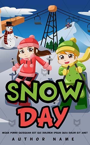 Children-book-cover-Kids--Kids-Playing--Snow--Childhood--Children--Illustration--Happy--Holiday--Skiing--Sport--Kids-Coloring-Book--Kids-Story