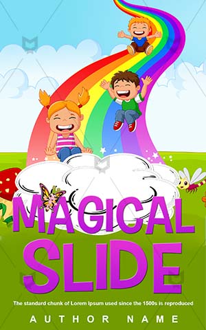Children-book-cover-Little-Cartoon-Kids-Rainbow-design-Slide-Fun-Vector-Childhood-Funny-Smile