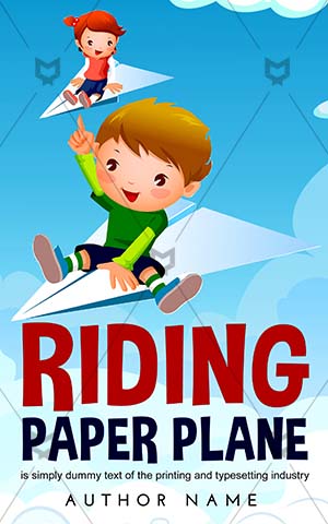 Children-book-cover-Paper-Girl-Flying-Plane-Boy-A-girl-flying-Cartoon-Riding-Childrens-designs-Vector-Travel