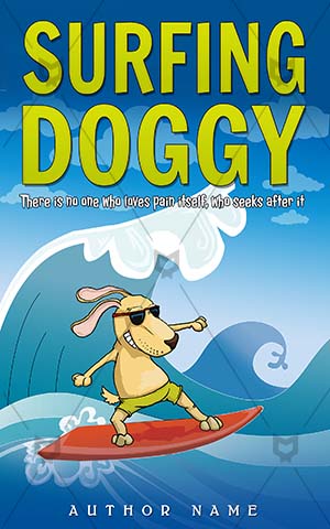 Children-book-cover-Surfing--Dog--Surf--Clip-art--Surfing-dog--Dog-book-cover--Vacations--Young--Summer--Sun--Cheerful--Cute--Smile--Sea--Cartoon--Doggy--Funny