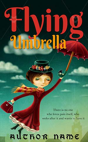 Children-book-cover-Umbrella-Flying-Woman-Green-Illustration-kids-books-design-Cartoon-Magic-Lady-Flight-Fairy-Tale-tale-covers