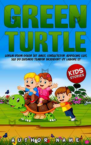 Children-book-cover-Vector-Turtle-Run-Playing-Kids-Tortoise-Grass-Green-Animals-Happy-Cartoon