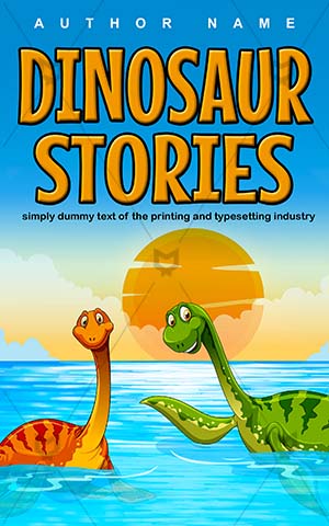 Children-book-cover-Vector-Water-Cute-Animal-Dinosaur-Dinostory-Cartoon-Wildlife-Swim-Reptile-Kids-story-Dino-Prehistoric-Jurassic