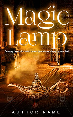 Fantasy-book-cover-Lamp-Aladdin-Magic-Symbol-design-Magical-Gold-Wishes
