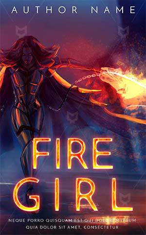 Fantasy-book-cover-cyborg-woman--fire-girl-book-cover--superhero