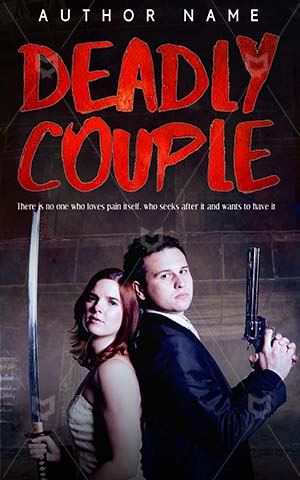 Horror-book-cover-Couple-Deadly-Dangerous-couple-Scary-story-Woman-Together-Sword-Dress-Weapon-Katana-Gun