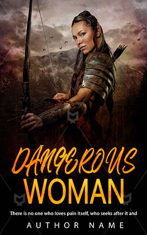Thrillers-book-cover-Woman-Scary-Thriller-design-Elf-woman-Bow-Holding-Arm-Armor-Danger-Mountain-Weapon-History-Gloomy